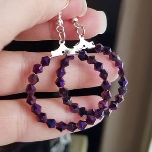 Swarovski Elements Metallic Purple Hoop Earrings - Handmade NWT